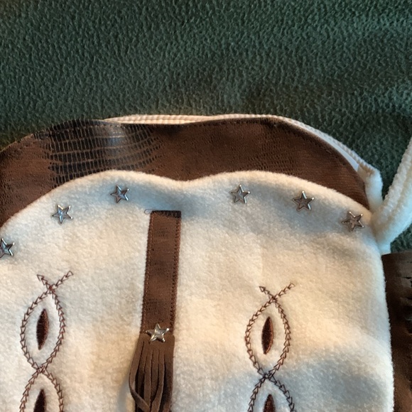 NWOT Cowboy Boot Stocking. White and brown with fringe and silver star details. - Picture 4 of 7